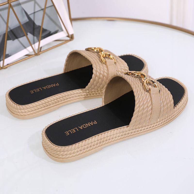 New Women's Thick Anti Slip Cold Slippers Summer Internet Celebrity Home and Outdoor Wear One Line Drag