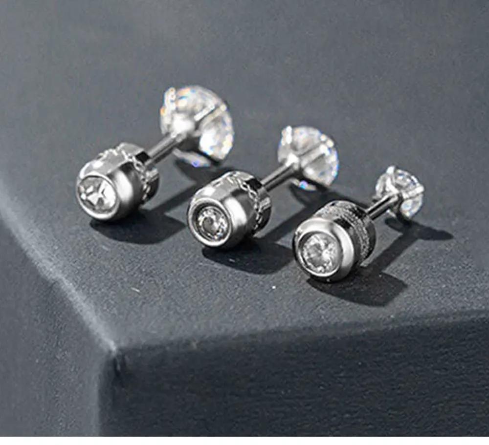 1 Piece Medical Stainless Steel Crystal Zircon Ear Studs Earrings Tragus Cartilage Hypoallergenic Screws Piercing Zircon