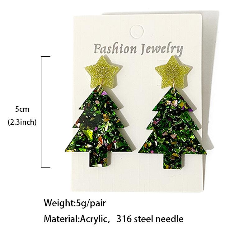 Christmas Glitter Acrylic Christmas Tree Stitching Earrings For Women Fashion Earrings Festive Popular Jewelry