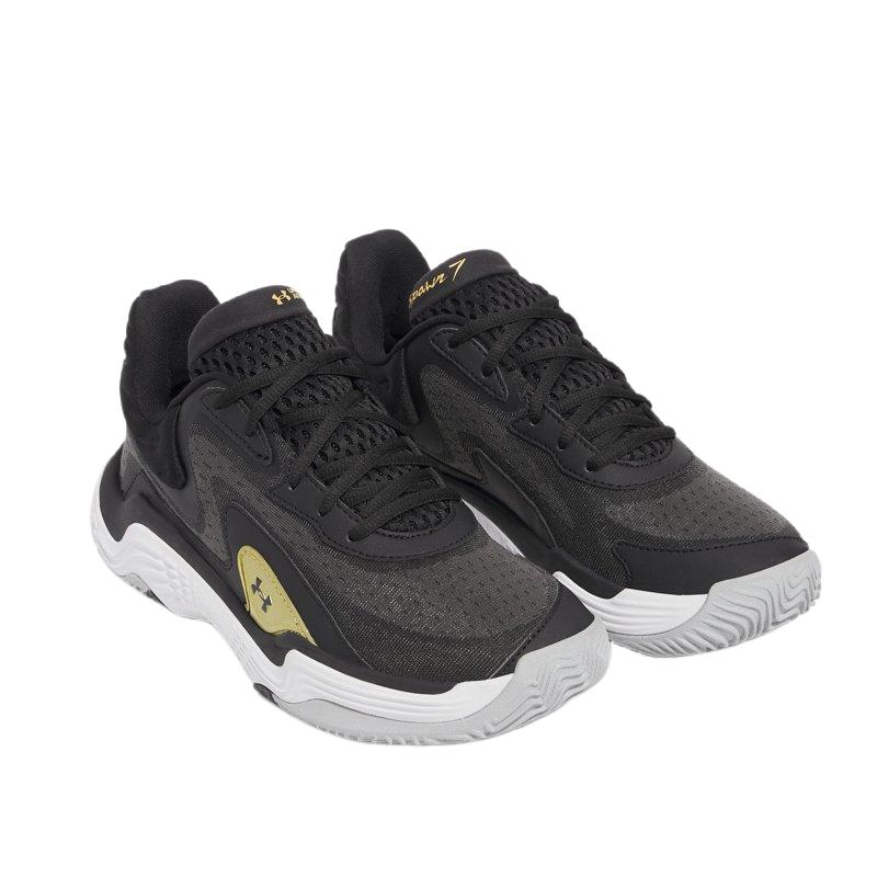 Under Armour Men's UA Spawn 7 Basketball Shoes Black Metallic Gold Black 3028461-002