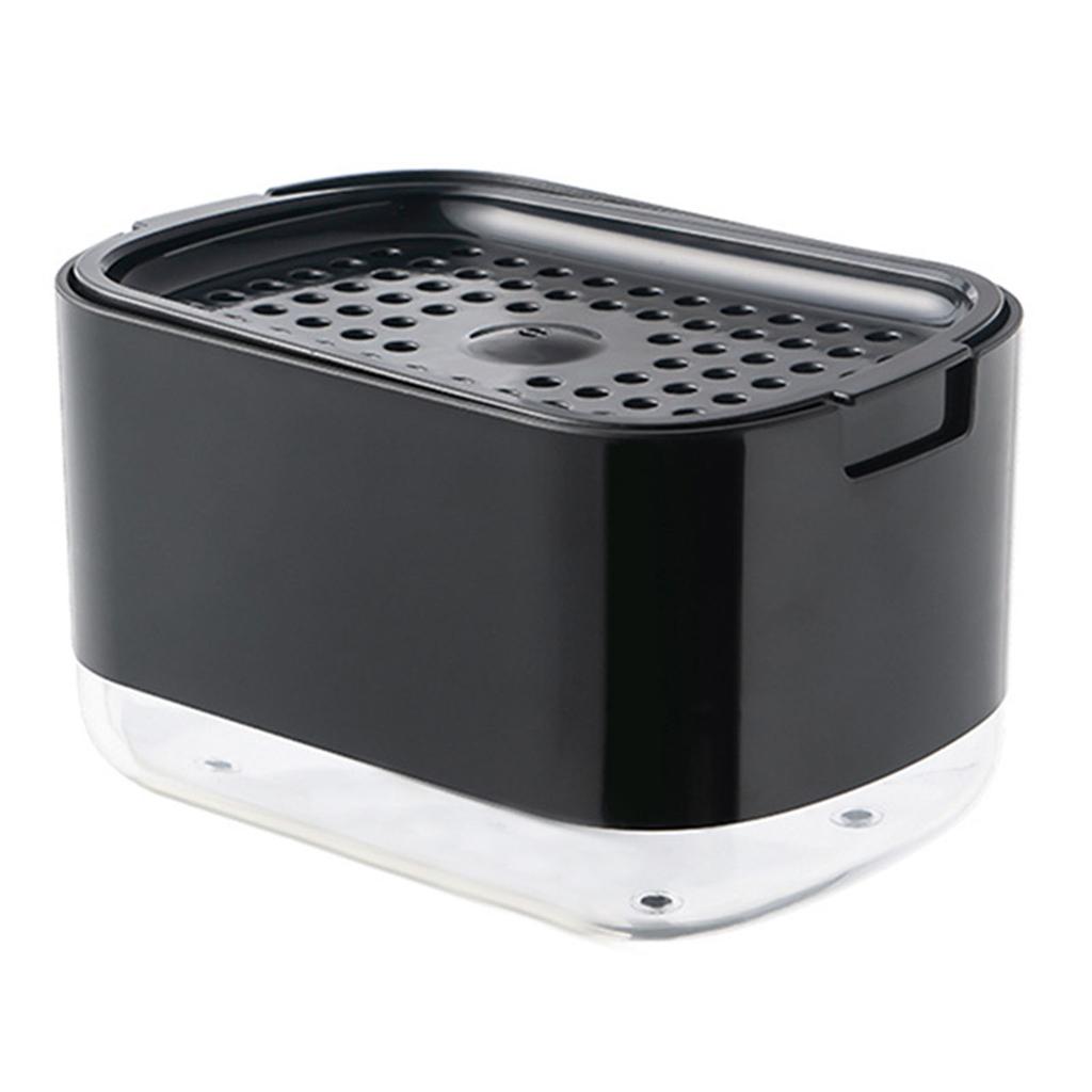 Soap Dispenser with Sponge Holder PP PET Press Type Soap Box for Cloth Dish Kitchen Cleaning Black