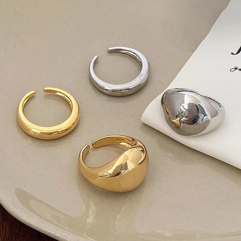 Real  Sterling Silver 18K Gold Round Opening Rings for Women Exaggerated Trendy Fine  Geometric Accessories