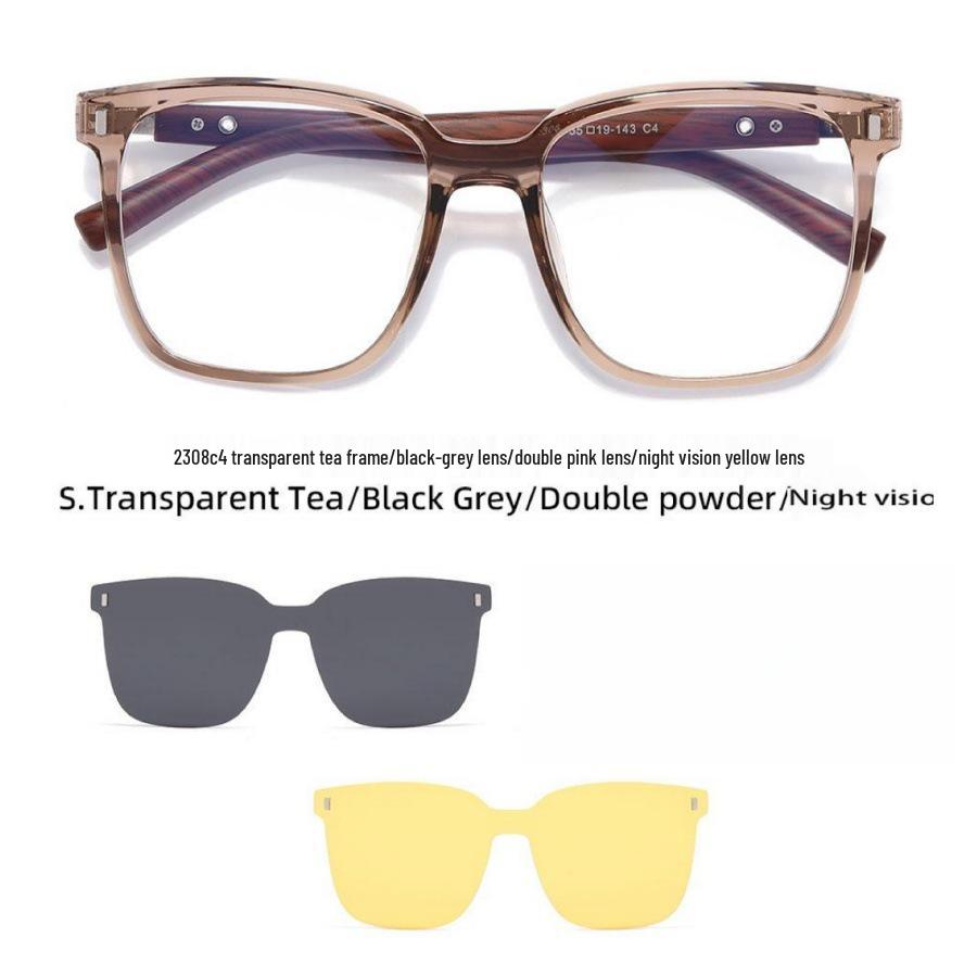 2308 TR90 Retro Round Anti-Blue Light Clip-on Glasses, Korean Style with Wood Grain Legs, Unisex High-End Plain Glasses.