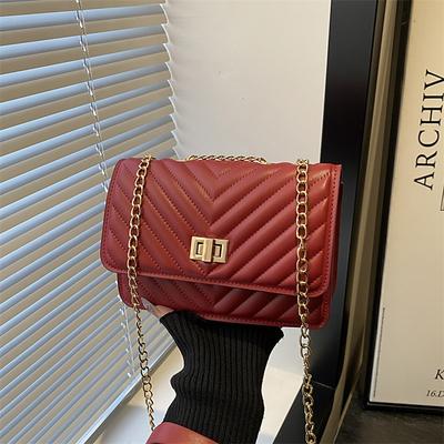 Trend Indentation Bag Women's Solid Color Versatile Chain Small Square Bag Texture Fashionable Commuter Messenger Bag
