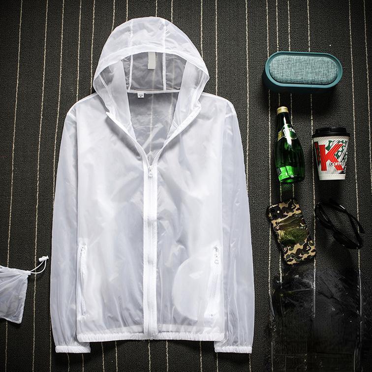 Летняя солнцезащитная одежда, мужская однотонная ультратонкая дышащая быстросохнущая уличная мужская водонепроницаемая куртка с капюшоном M белый
