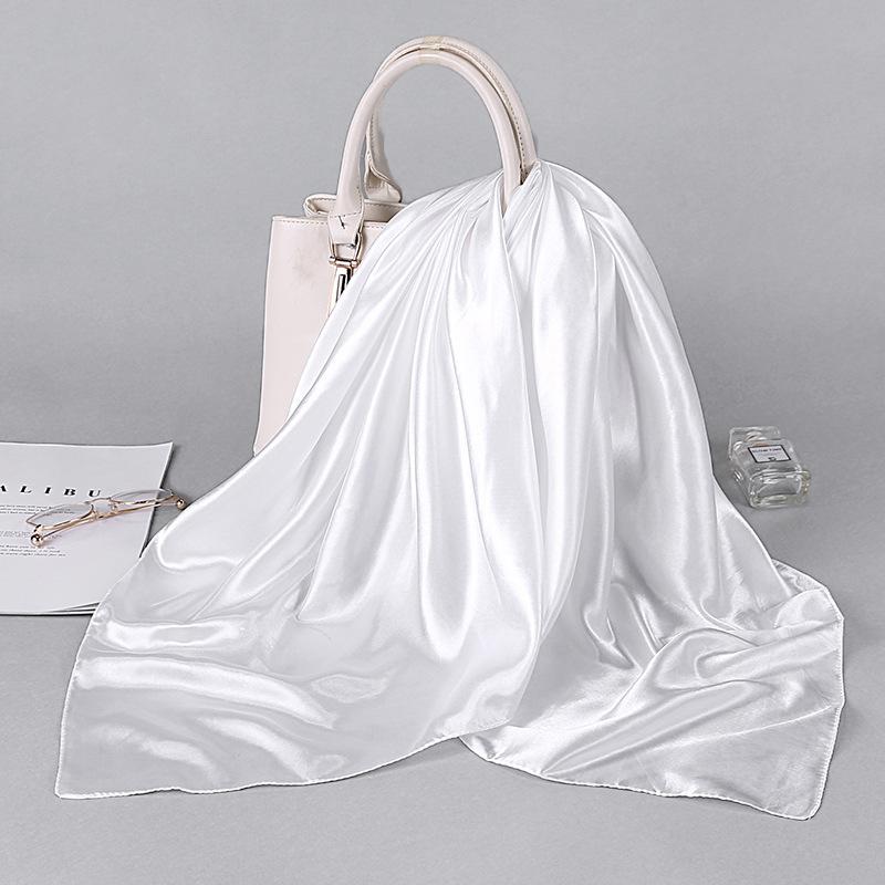 Solid Color Silk Scarf Square 90*90 Headscarf Foulard Satin Bandana Cheveux Neckerchief Hijab Accessoires For Woman Hair Scarf