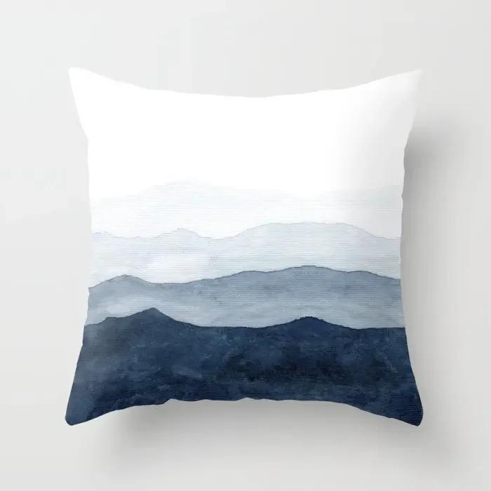 Watercolor Blue Cushion Cover Abstract Marble Geometric Pattern Sofa Pillowcase Bedroom Home Decor Car Office Decorative 45x45cm