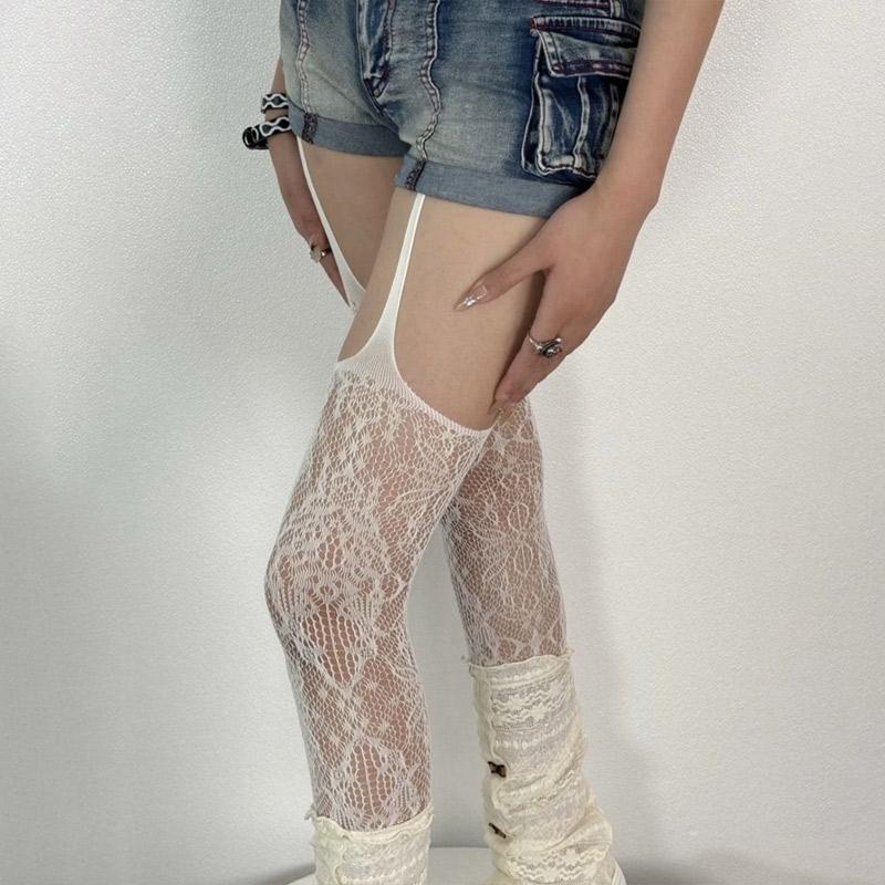 New Print Brown Fishnet Stockings Women Sexy Coffee Hollow Out Thigh High Socks Gothic Lolita Japanese Over The Knee Long Socks