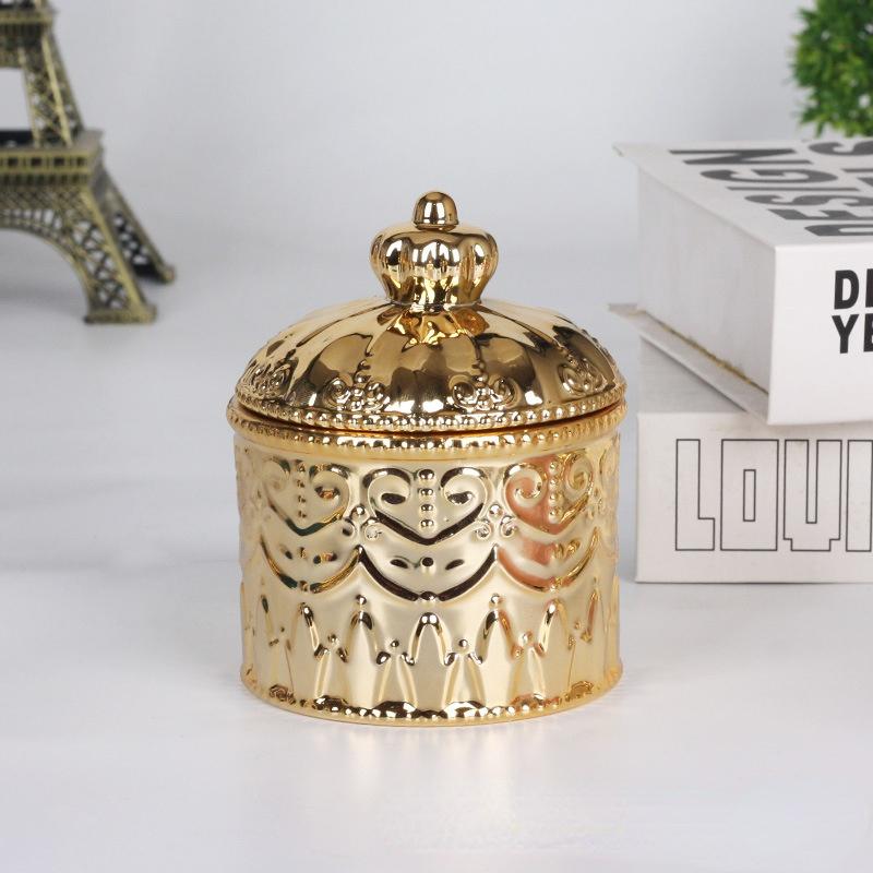 Europäischer Stil Galvanisierter Keramik Vorratsbehälter Präsentationsbox Krone Schmuckschatulle mit Deckel Desktop Ornamente Heim Aufbewahrungszubehör