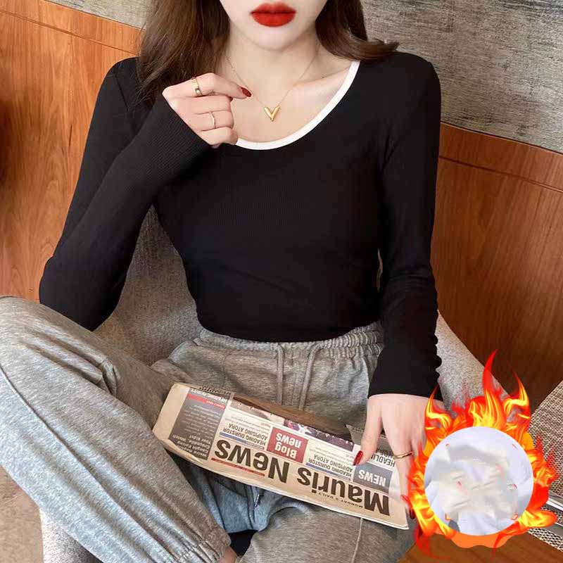 

Autumn Winter Style Unique Long Sleeve T Shirt Women Inner Wear Round Neck Base Layer Outer Wear Loose Slimming Top 3XL