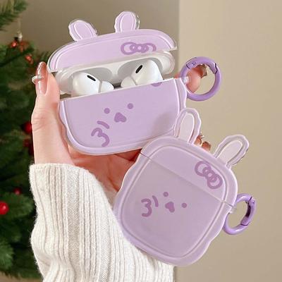 Fioletowy Królik 3D Cartoon Uroczy Króliczek Bezprzewodowy Bluetooth Słuchawki Ładujące Pudełko Do Apple Airpods 1 3 2 Pro 2nd Słuchawki Etui