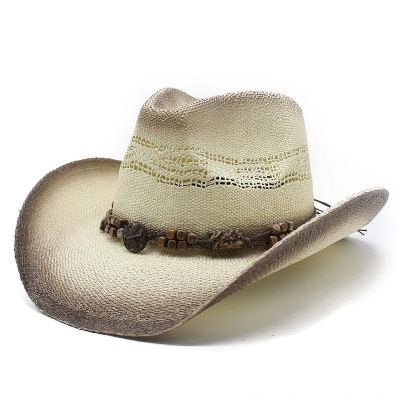 Casual Stiff Version Big Brim Woven Papyrus Knight Cowboy Hat Jazz Hat