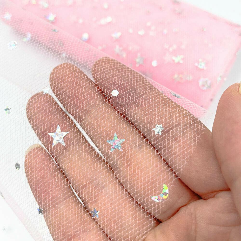15cm x 10 Yards/Roll Star Moon Tulle Roll Fabric Spool Tutu Wedding Decoration Baby Shower Organza DIY Birthday Party Material