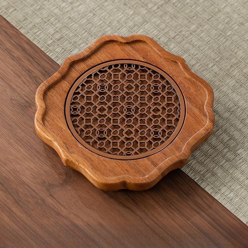 Traditionelles Nussbaum-Tee-Tablett Teekanne Teetasse Massivholz-Tablettmatte Büro Kaffeetassen-Tabletts Heim Teezeremonie-Zubehör