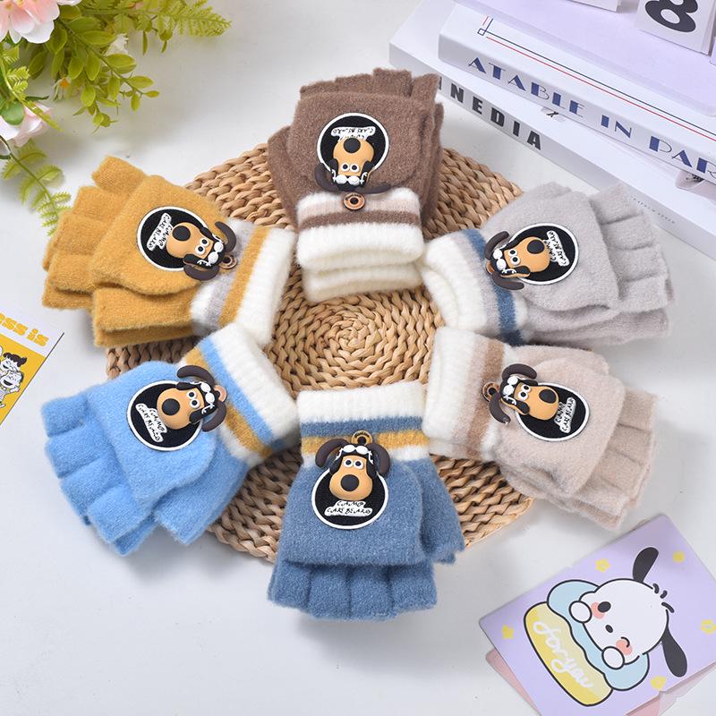 Children's Flip-Top Fleece Gloves: Warm, Thick, Half-Finger Design for Autumn/Winter