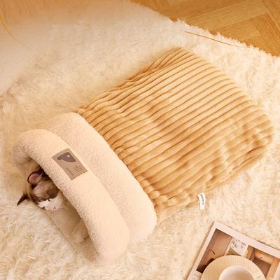 New Pet Sleeping Bag Winter Semi Closed Warm Imitation Down Plush Comfortable Cat Nest Home Pet Cat Dog Sleeping Bag Bed