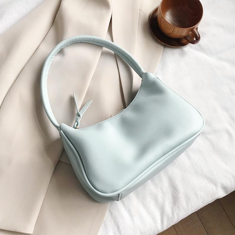 Fashionable Women Underarm Bag Trendy Solid Color Textured Pu Leather Simple Female Bags Popular Large Capacity Bag