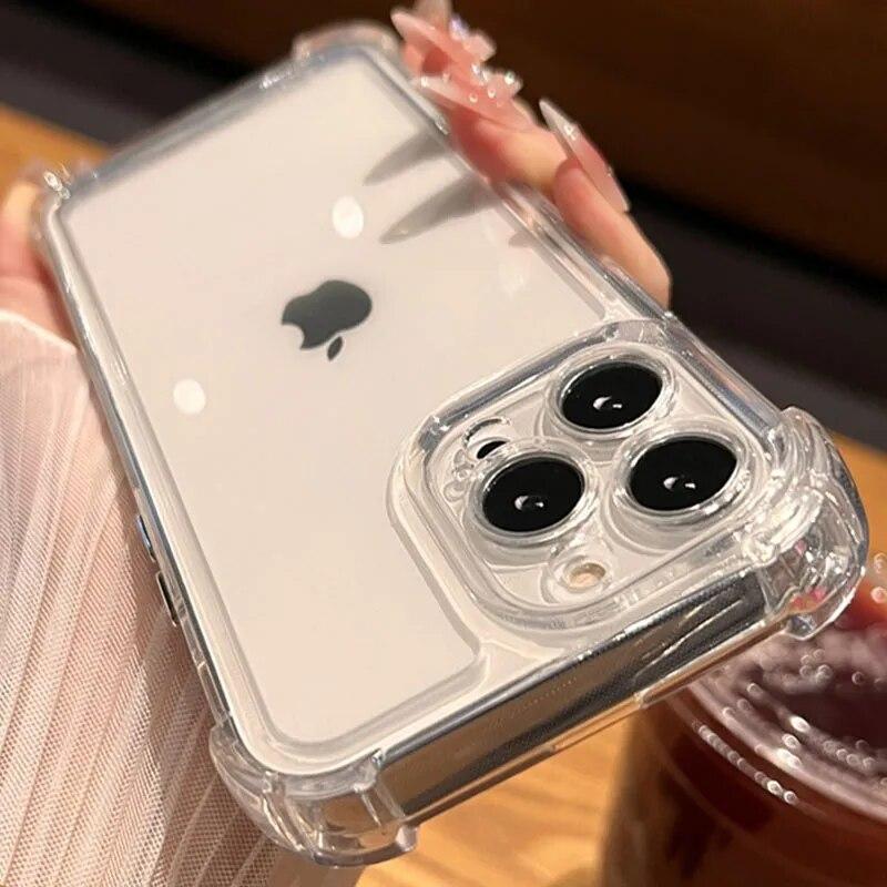 Luxury Shockproof Clear Hard Phone Case For Iphone 15 14 13 12 11 Pro Max X Xr Xs 7 8 Plus Se2 Silicone Bumper Transparent Cover