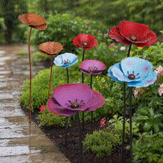 Yousheng 2Pcs Metal Flowers for Outside, Decorative Garden Stakes, Flower Bed Decor Plant Stakes, Metal Art for Outside, Outdoor Yard Art for Lawn