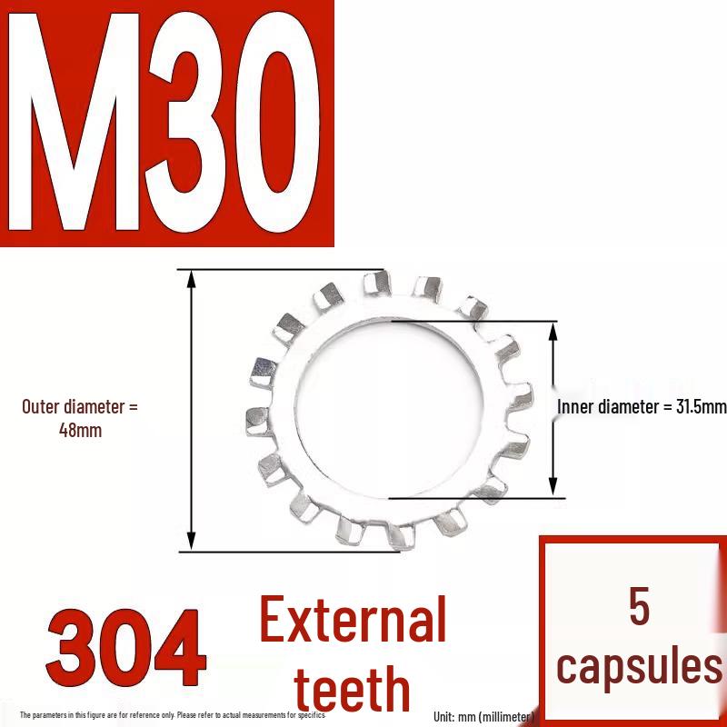 304 Stainless Steel External & Internal Tooth Lock Washer, Anti-Slip, Anti-Loosening, Size M6-M30