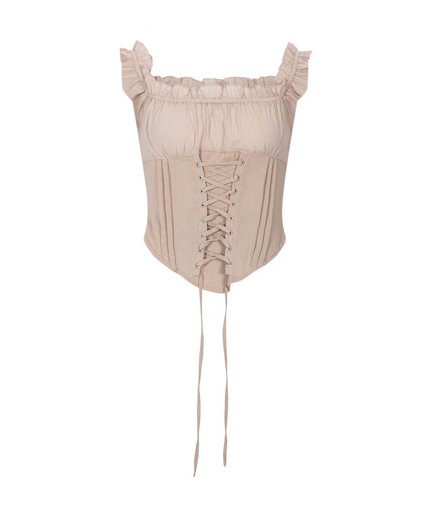 Peullijeunopallou Della Corset Shirt Top (Sand Beige)