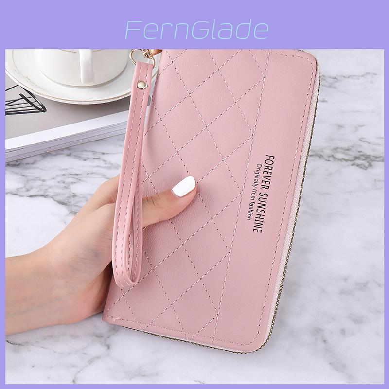 New Korean Style Lady Long Zipper Wallet Solid Color Simple Diamond Card Holder Large Capacity Hand Clutch Bag