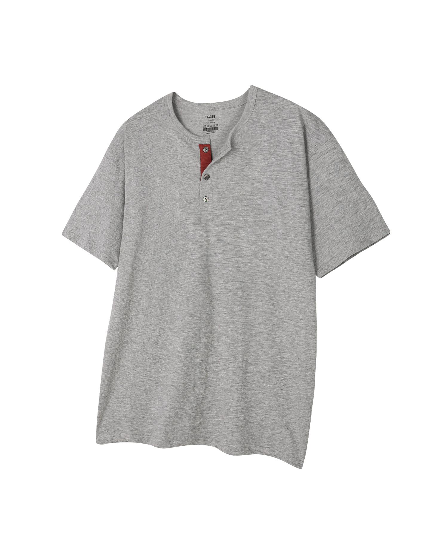 Noise Slub Cotton Henley Neck Short Sleeve T-Shirt - Gray Gray/L