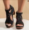 Sandals for Women 2025 New Thick Heeled Sandals Summer Breathable Hollow Out Sandals for Women Retro High Heels Roman Sandalias
