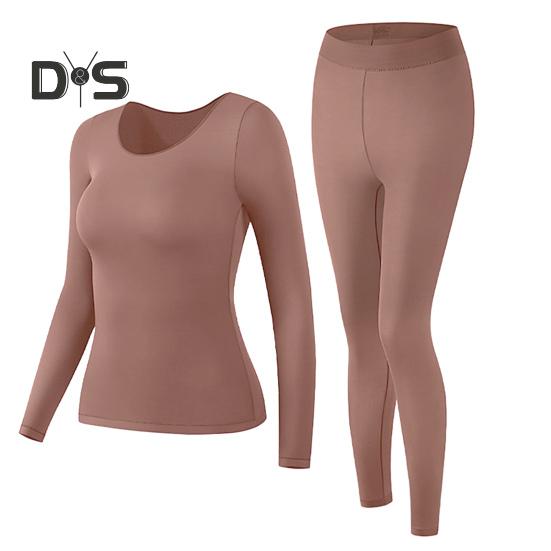 2 Pcs/Set Women Thermal Clothing Set Great Elasticity Long Sleeve Crew Neck Slim Fit Soft Warm High Waist Solid Color Top Pants Set Lady Winter