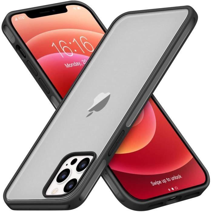 Translucide Mat Coque Compatible avec iPhone 12 Pro/iPhone 12 6,1 , Housse de Arrière Rigide Antichoc, Étui de Protection Slim NOIR