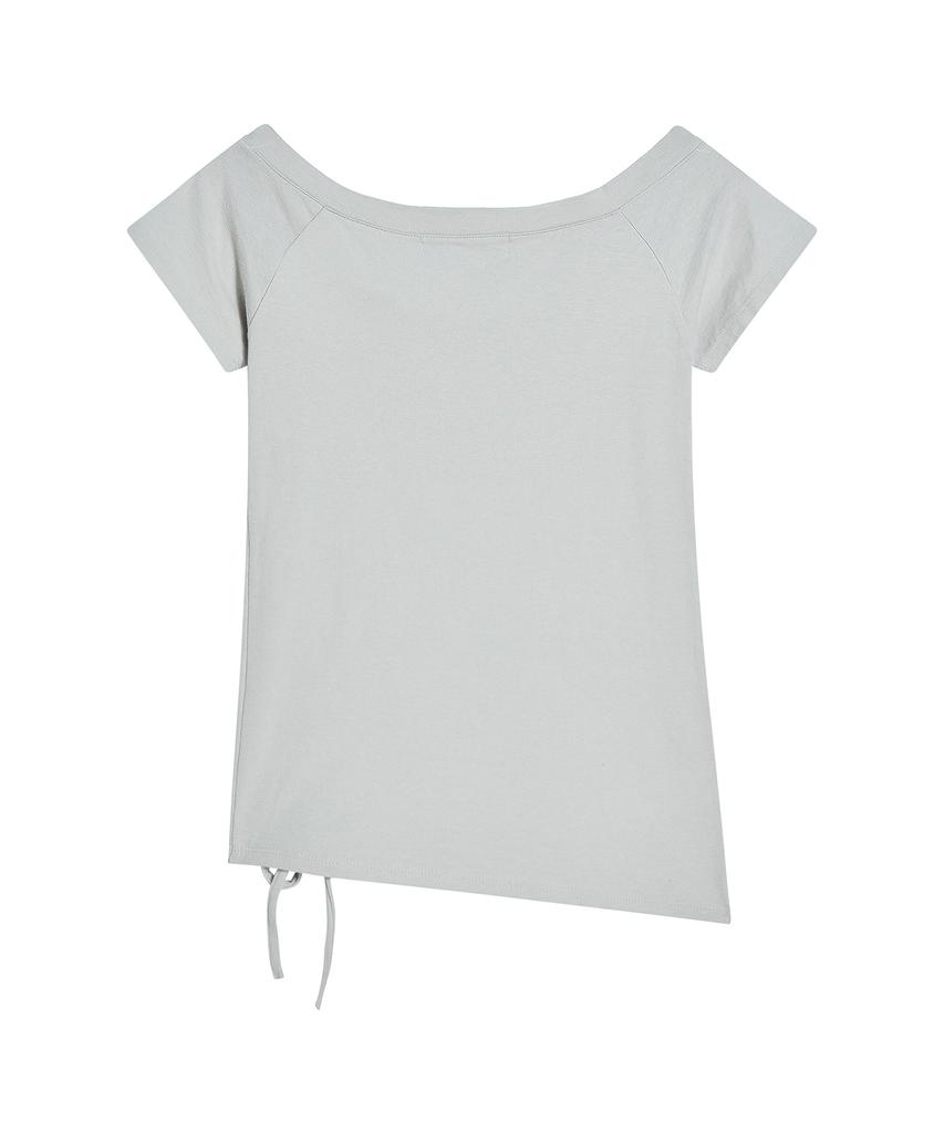 PRENDA Corset Detail One-Off-Shoulder Short Sleeve Gray