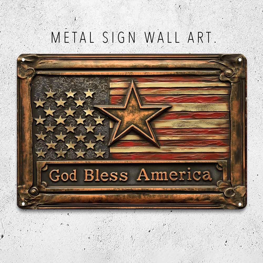God Bless America Aluminum Sign - Patriotic Vintage Style, Enhances Room Aesthetics, Memorial Day/Independence Day Celebrations