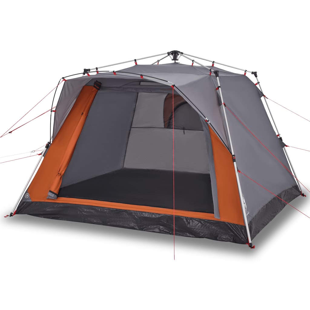 4 Person Camping Tent in Grey and Orange with Quick Release System