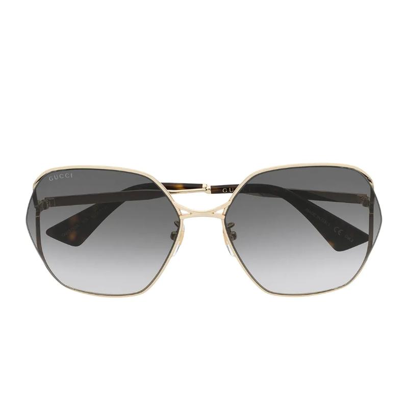 GUCCI Logo Engraved Temples Acetate Irregular Sunglasses Women's Gold