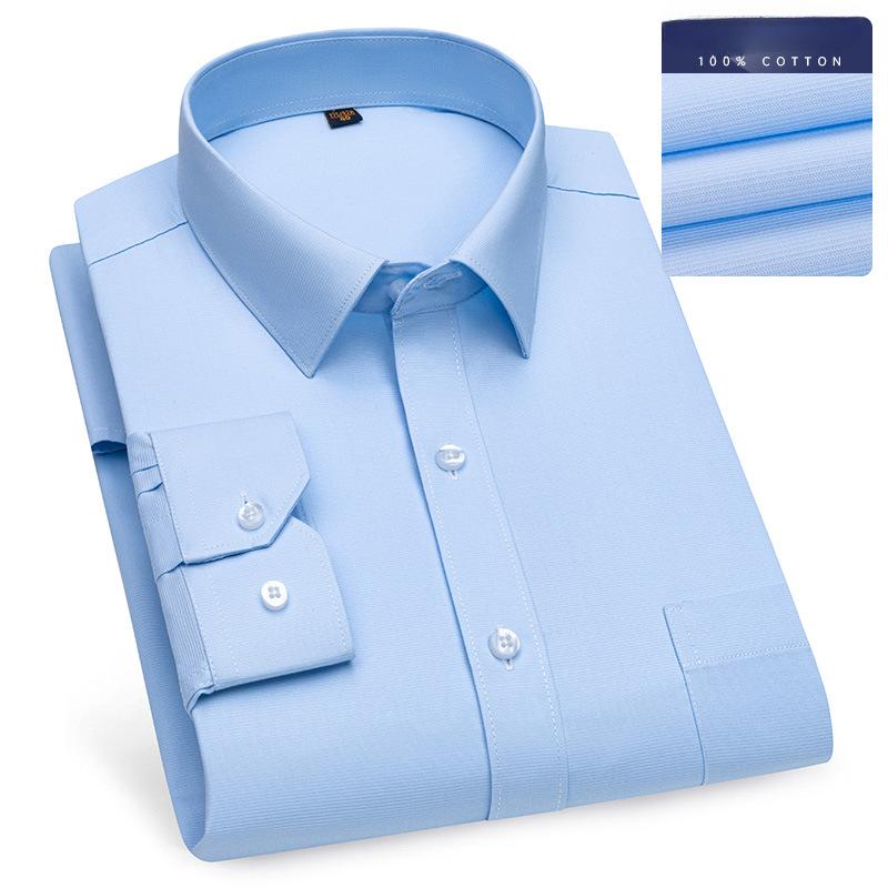 8XL Solid Color Classic Striped Shirts Men Long Sleeve Formal Office Business White Blue 100 Cotton Long Sleeve Shirt for Men