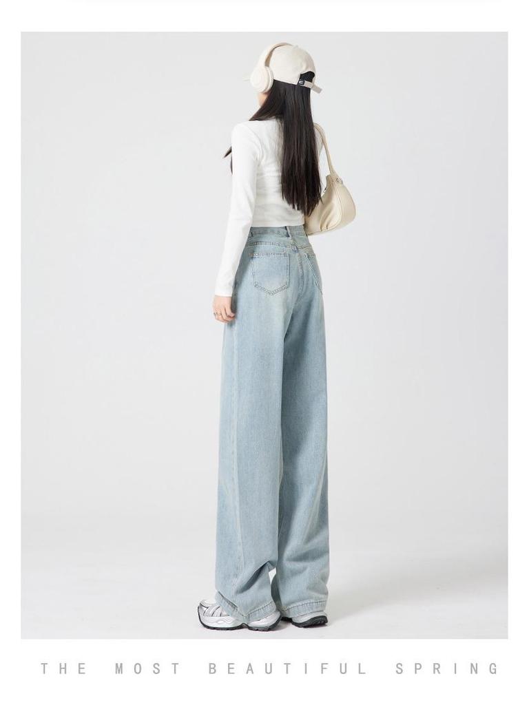 Unisex High-Waisted Light-Wash Wide-Leg Jeans: 2026 Slimming Floor-Length Autumn Style