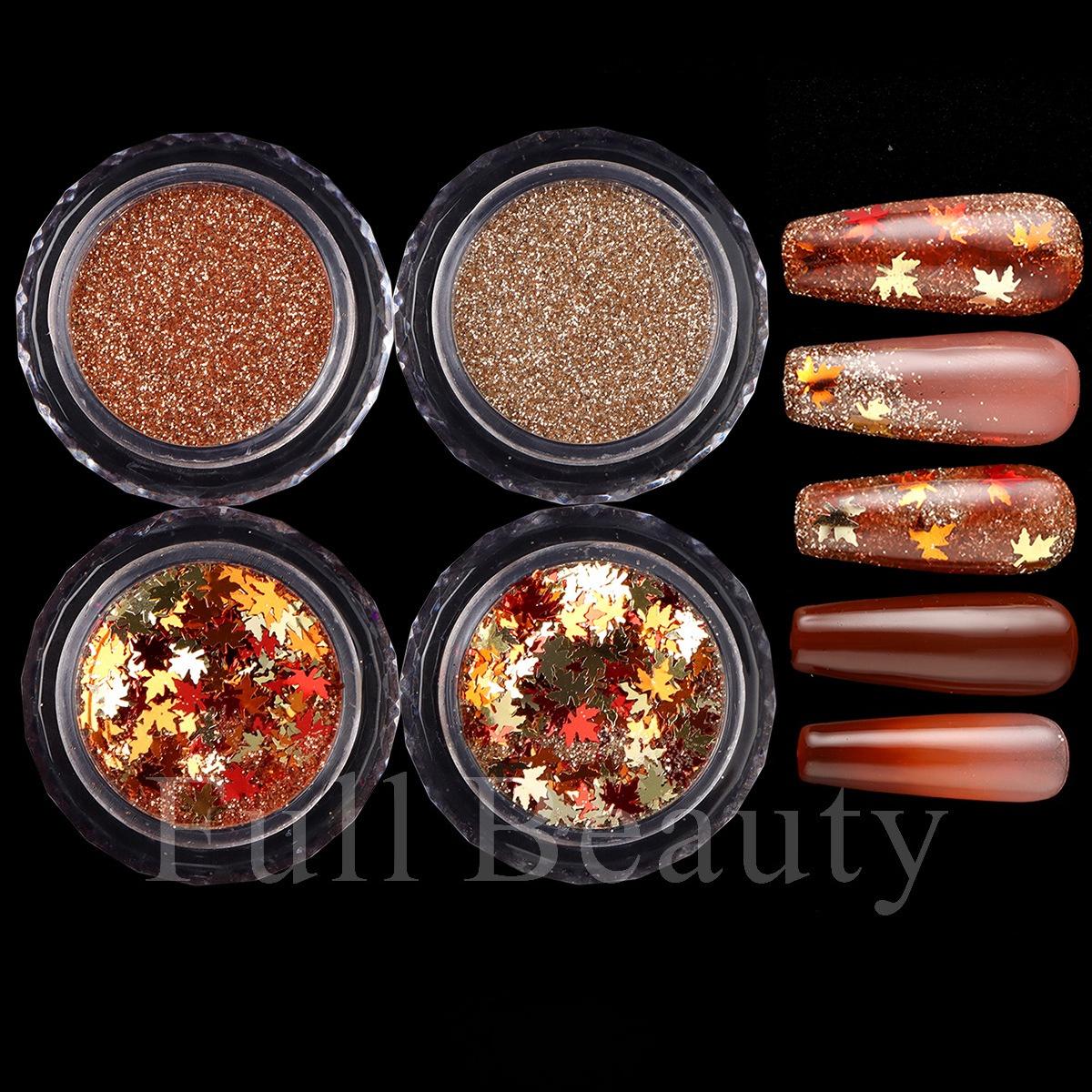 New Nail Art Glitter Sequin Set Autumn Maple Leaf Flake Glitter Set