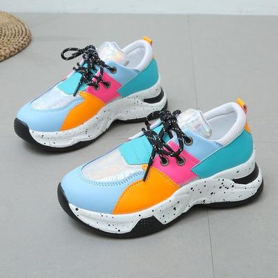 2021 Autumn European and American Large Size New Slope Heel Platform Muffin Casual Women's Shoes Fashion Color Matching Sports Shoes Women