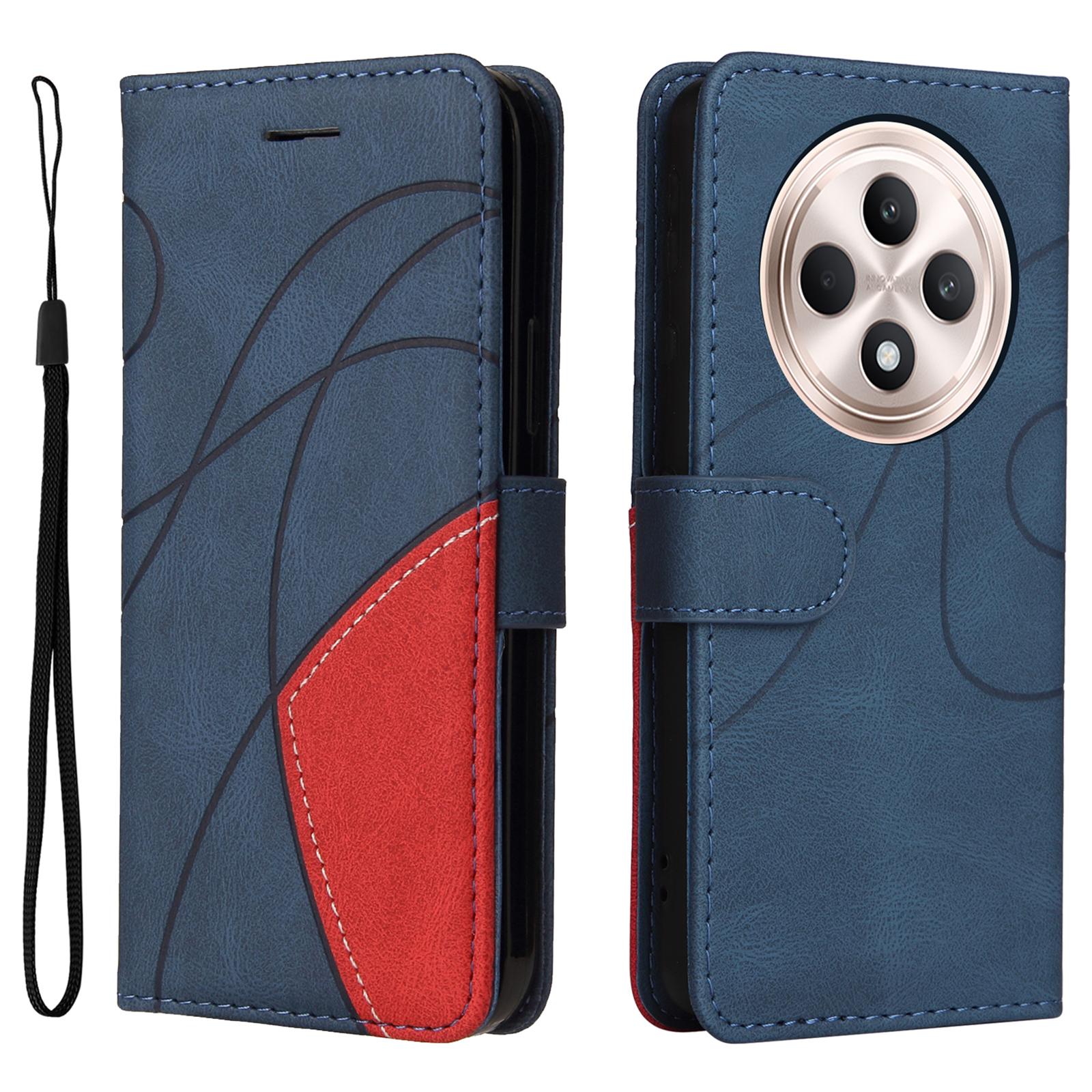 

Для Oppo Reno12 F 4G Кожаный чехол Кошелек Подставка Цветовая склейка Чехол для телефона Blue