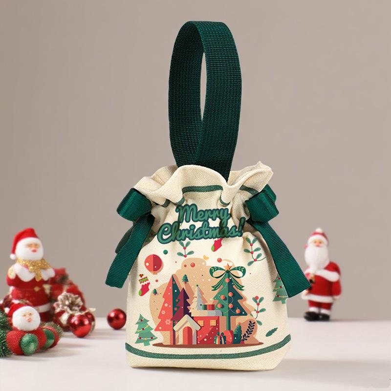 Christmas Candy Canvas Bag Children Christmas Eve Party Drawstring Apple Bag Pouch Christmas New Year Gift Packaging Bag
