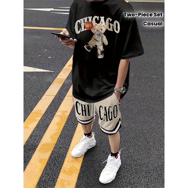 Men s 3D Digital Print Casual Short Sleeve Set S
