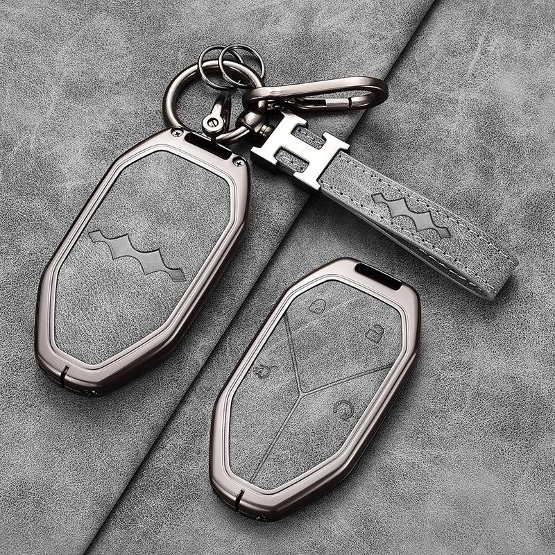 For BYD Formula Leopard 5 8 3 Ti3 Car Key Case Zinc Alloy Leather Key Shell Fob Cover Protection Keychain Holder Car Accessories
