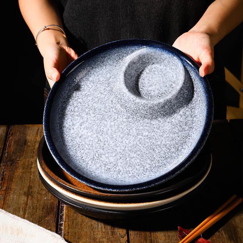 10-inch Ceramic Dumpling Plate with Vinegar Dish