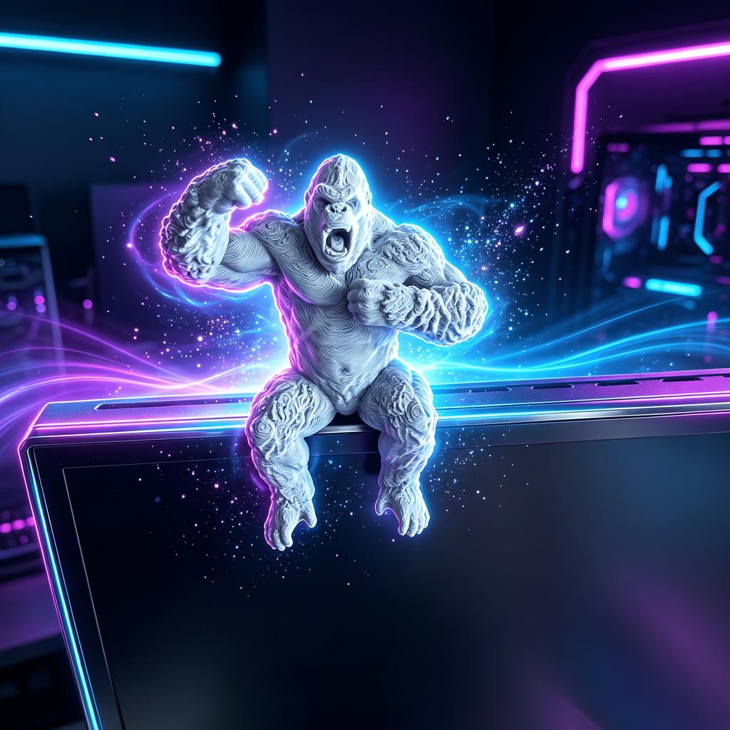 Creative Roar Gorilla Desk Monitor Topper Figurine 3D Printed Statue Grey Ape Ornament for Computer Monitor Shelves Office Decor