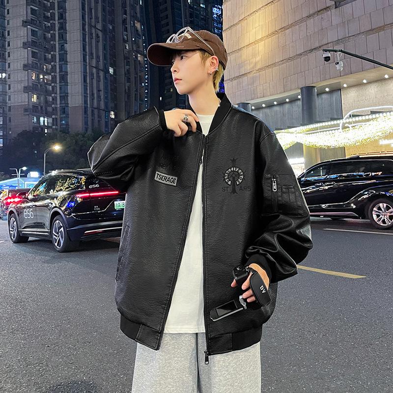 

Осень и зима новый модный тренд вышитая кожаная куртка и флисовая куртка XXXXL чёрный