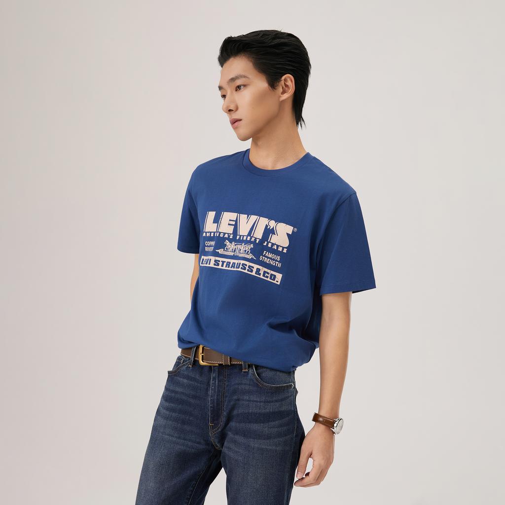 Levis Standard American Vintage Casual Double Horse Logo Short Sleeve Pullover T-Shirt Unisex Tops 006WW-0000