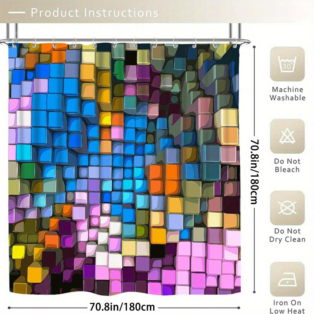 Color Check Decorative Shower Curtain Bathroom Set - Machine Washable, With 12 Hooks, Including Toilet Seat Cover And Bathtub Ma