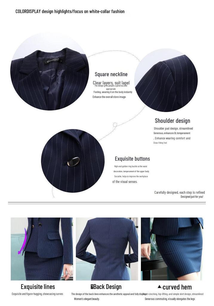 2025 Stylish Luxury Striped Suit Set: Slimming Professional Aviation & Rail Crew Uniform