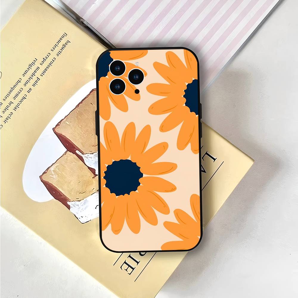 Art Flower For IPhone 15 16 14 Plus 13 12 11 17 Pro Max 17 Air Black Soft Phone Cover