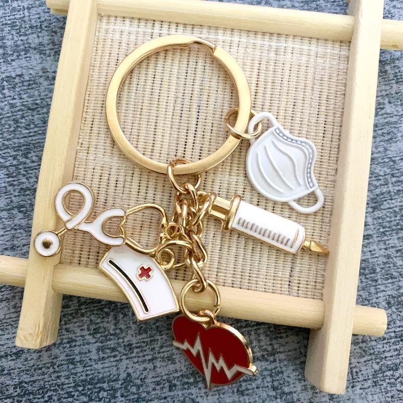Doctor-Nurse Keychain Gift: Cap, Syringe, Stethoscope, Heart
